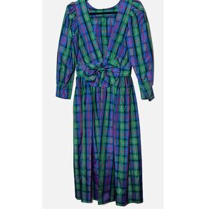 Vtg Misty Lane 80's 90's Y2k plaid puff sleeve tartan taffeta midi dress sz 7/8